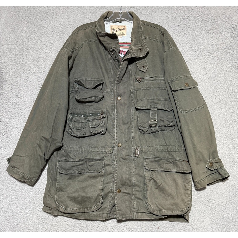 Woolrich Jacket Full Zip Long Sleeve Green Military Hunting Pockets Mens Large